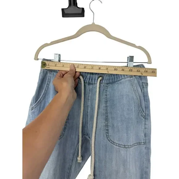 One Teaspoon Shabbies Jeans Womens XS Drawstring Boyfriend Distressed Light Wash - Picture 6 of 10